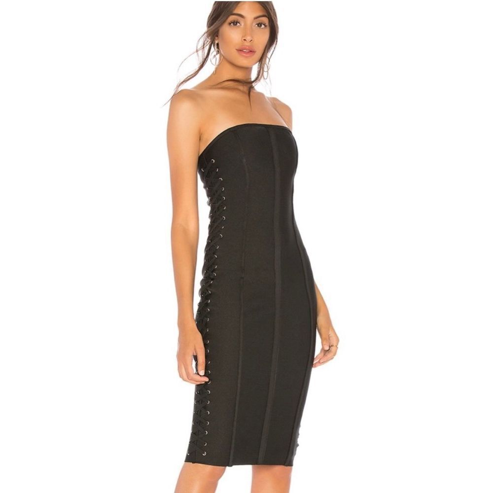 By the Way. Mimi Lace Up Strapless Dress Black Lace-Up Bandeau Corset Mini Small
